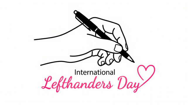 Left hand writing with international lefthanders day text and heart