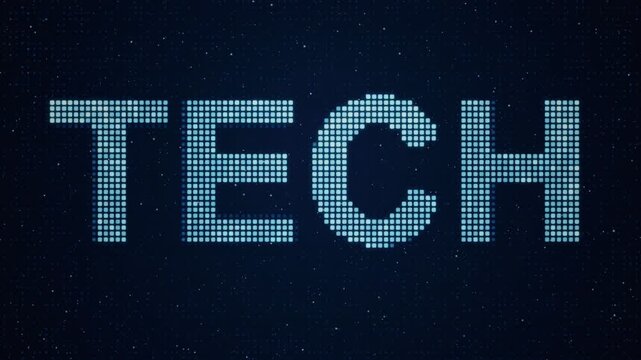 TECH word text on blue LED dot matrix display technology background loop