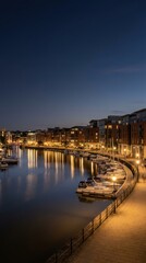 Fototapeta premium Boats moored in a marina at night