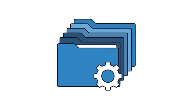 Folder Stack With Gear Icon Flat Vector Illustration