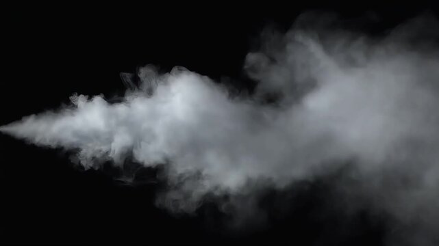 White vapor jet against black background