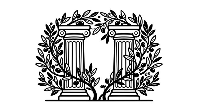 Justice Gate Surrounded by Olive Branch Wreath Vector