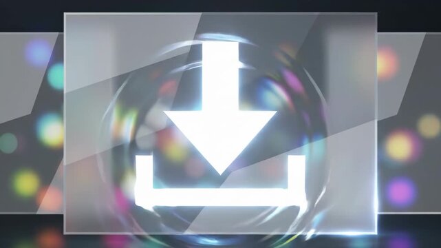 Download Icon on a Futuristic Digital Interface with Bokeh Lights.