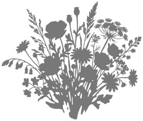 Fototapeta premium wild floral bouquet silhouette shadow vector with blooming meadow flowers for elegant decoration