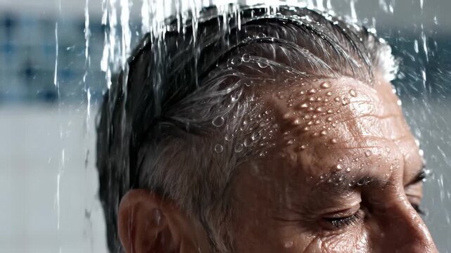 Man Taking a Refreshing Shower in the Morning.