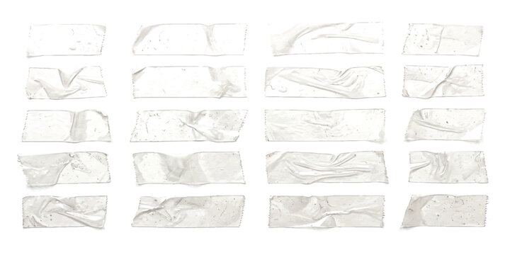Set of various clear adhesive tape strips with wrinkled texture for scrapbooking and design