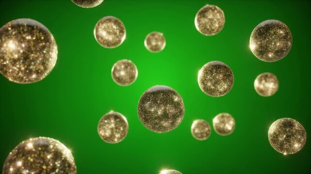 Zero-gravity floating glitter spheres glowing in space. Ethereal illuminated orbs drifting in weightless cosmic environment for futuristic visuals.
