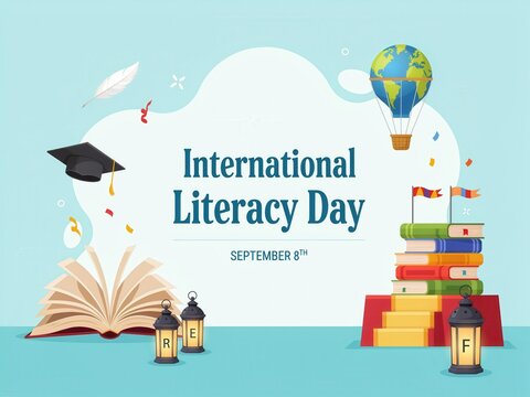 International Literacy Day September 8th, Education Concept Illustration