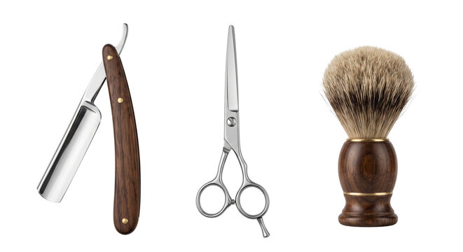 Barber shop accessories set with razor scissors brush