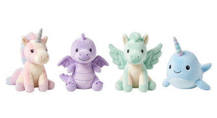 Cute plush stuffed animals unicorn dragon and narwhal set © PNG Lab