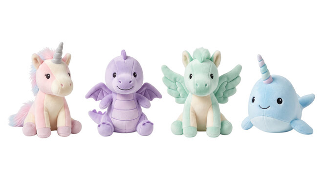 Cute plush stuffed animals unicorn dragon and narwhal set