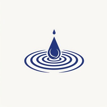 Blue water drop falling with concentric ripple circles vector logo isolated on white background