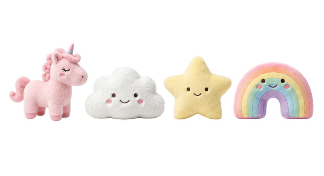Cute soft plush pillows set with rainbow and cloud