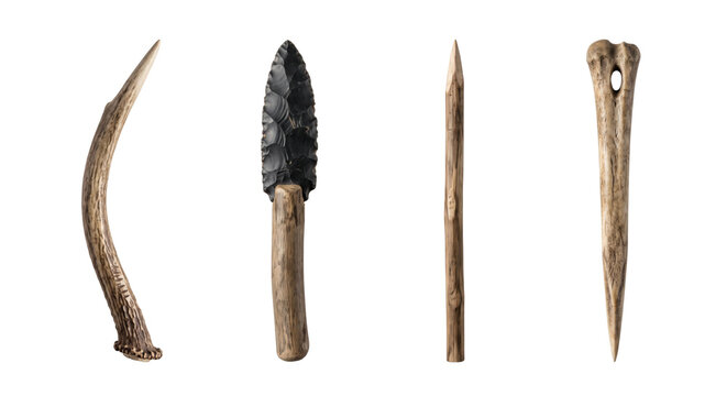 Ancient stone age primitive tools and weapons set