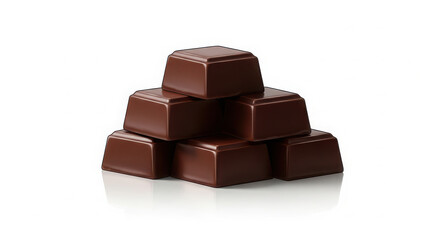 Fototapeta premium Stack of chocolate cubes with rich cocoa texture. Dark chocolate blocks arranged in pyramid shape for gourmet presentation.