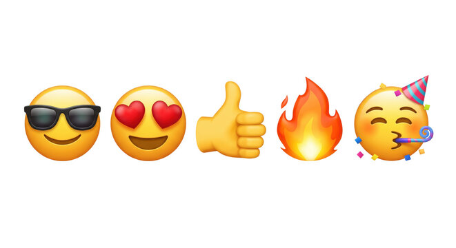 Popular 3d emoji set with party face and fire
