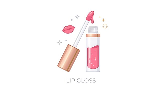 Pink lip gloss applicator with cosmetic liquid isolated beauty makeup illustration vector