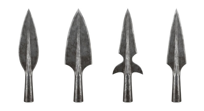Ancient metal spearheads and arrow tips set
