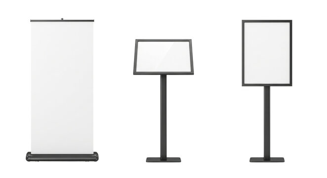 White floor stands roll up banner and sign board set