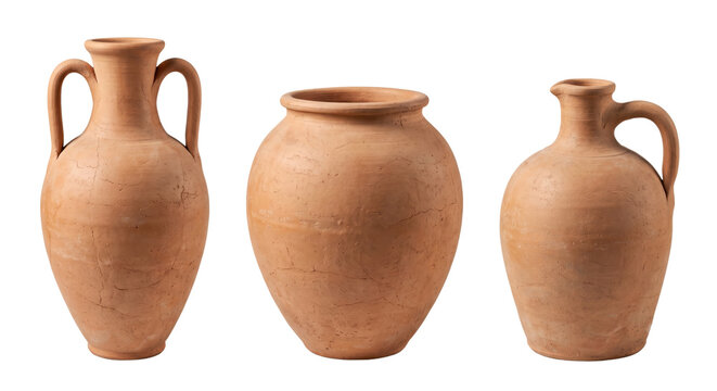 Rustic terracotta clay pots and jug set