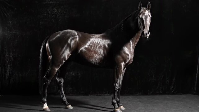 Elegant Horse Standing in Dramatic Studio Lighting.