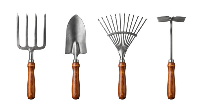 Wooden handle garden tools set pitchfork trowel rake