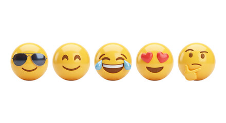 Naklejka premium Popular yellow 3d emoji set with heart eyes and cool face
