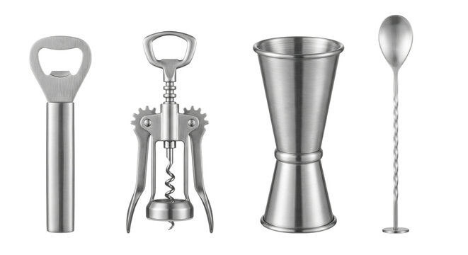 Stainless steel bartender bar tools set with jigger and opener