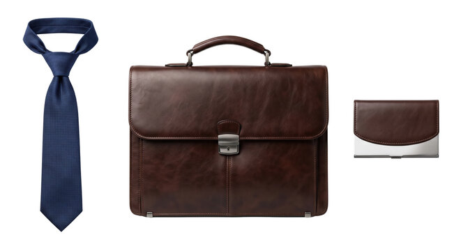 Mens business accessories set with tie leather briefcase and wallet