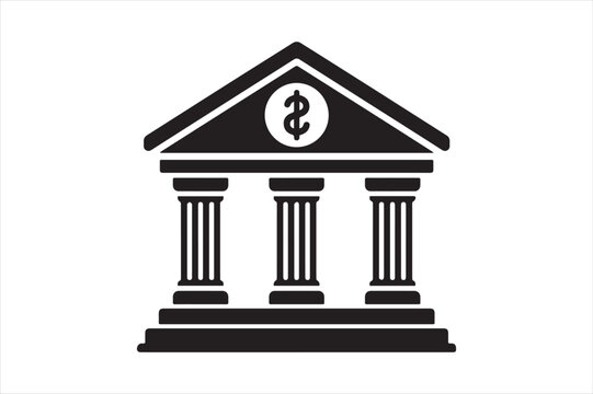 Bank building icon with dollar sign symbol for financial services, building