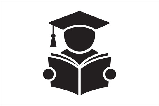 Student reading a book wearing a graduation cap academic icon with graduation