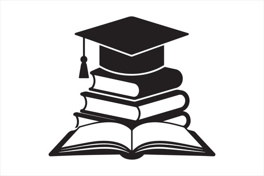 Stack of books with graduation cap academic achievement icon, graduation