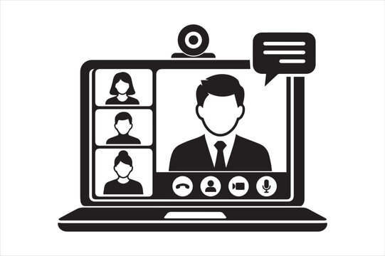 Online conference call meeting on laptop with web camera conference business