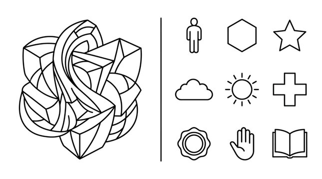 Abstract Geometric Pattern and Set of Minimalist Linear Icon Elements