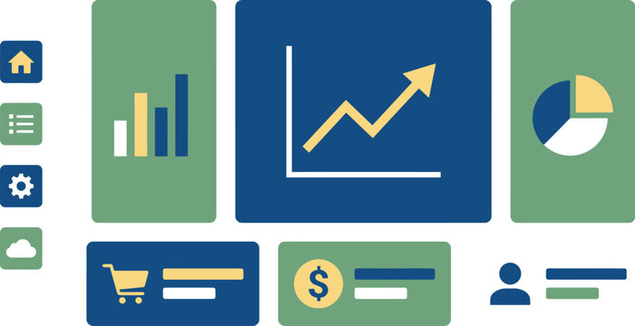 User interface dashboard elements with financial charts data graphs and analytics icons for apps.