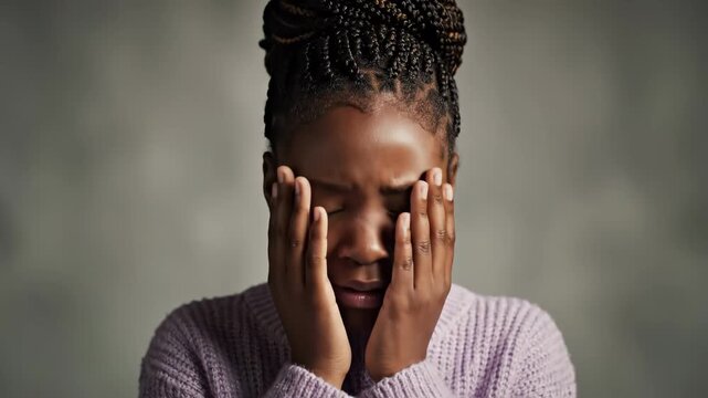 Young Woman Hiding Face in Hands Feeling Sadness and Despair.