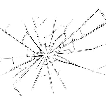 Broken glass shattered cracks design element, black lines isolated on white background, PNG