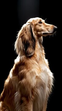 Elegant Afghan Hound Poses Gracefully Against Dark Background.