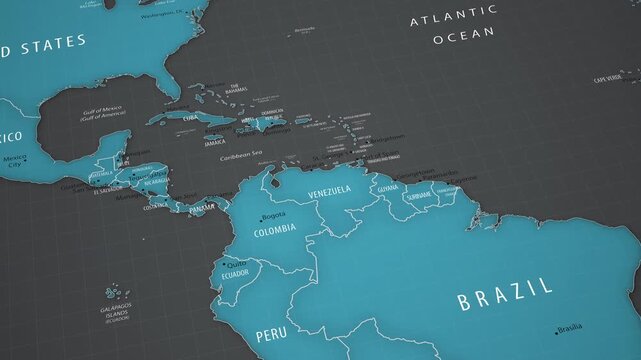 Modern political map of Venezuela and northern South America with a smooth zoom.