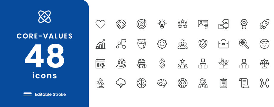 Business core values line icons vector 
