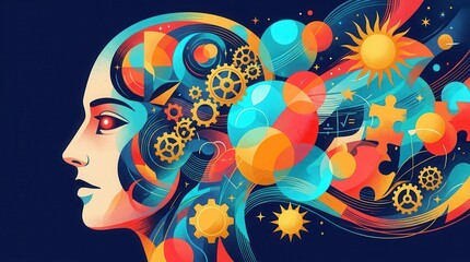 Fototapeta premium A conceptual illustration of critical thinking activities and mental puzzles for brain health.