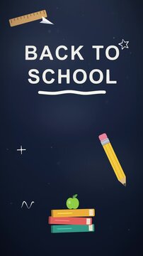 Back to school animation text on dark background with pencil