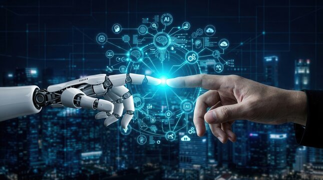 Artificial intelligence linking robotics and machine learning for automated operations and real-time decision-making.