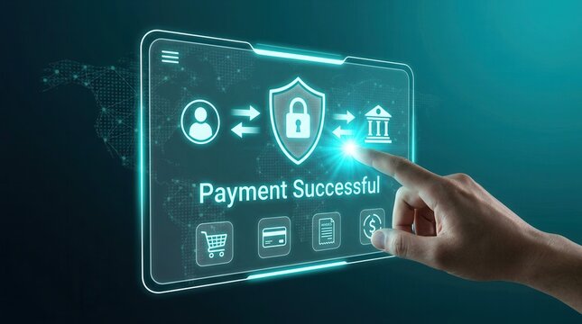 Fintech banking UX design showing a user-to-bank flow with a secure encryption shield icon.