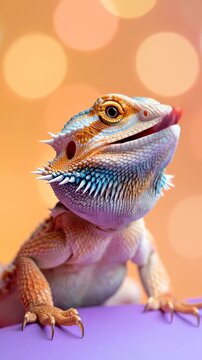 Close-up Portrait of a Bearded Dragon Lizard with Colorful Spikes.