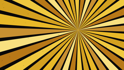 Obraz premium Vintage sunburst background with gold rays, retro comic book radial burst pattern, distressed yellow and black starburst vector illustration