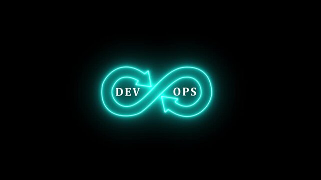 Neon Software development updating.Agile programming and DevOps technology.System engineer and programming digital development. IT operations concept. Programmer working with computer code.4k
