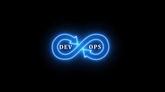 Neon Software development updating.Agile programming and DevOps technology.System engineer and programming digital development. IT operations concept. Programmer working with computer code.4k