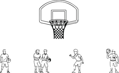 Basketball hoop vector, sports players set isolated PNG with Transparent Background © Rana