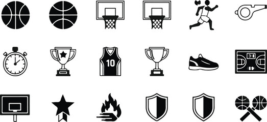 Basketball icons set. 18 sports vector signs. isolated PNG with Transparent Background © Rana